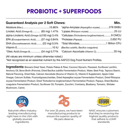 NaturVet - Evolutions Probiotic plus Superfoods Soft Chew for Dogs