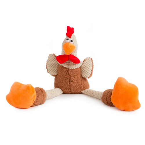 GoDog -  Skinny Rooster Chew Guard Squeaky Plush Dog Toy